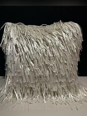 Beige / Off White Ribbon Shaggy Noodle Throw Pillow 18"